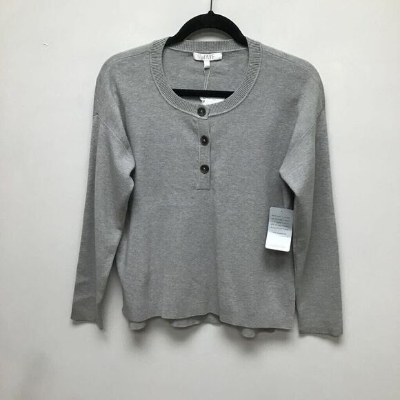 WAYF Womens Pullover Sweater Gray Heathered Long Sleeve Jewel Neck Button XS New - Picture 1 of 9
